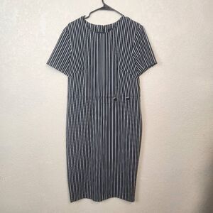 Banana Republic Black and Silver Vertical Stripe Bodycon Dress Size 14 (5080)